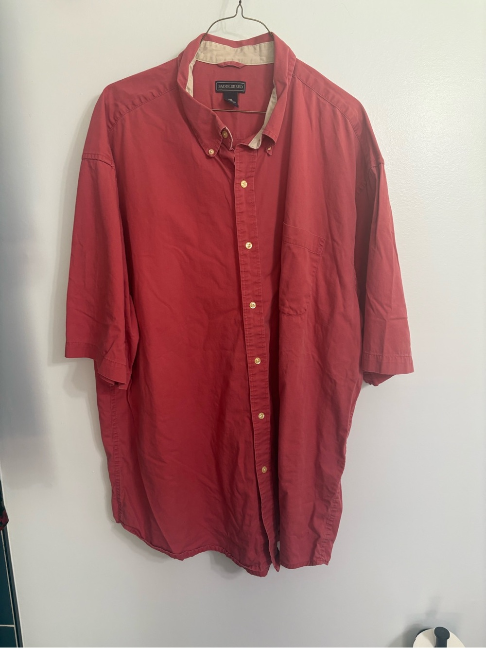 Men’s red cotton button down collar XXL Saddlebred shirt work short sleeves